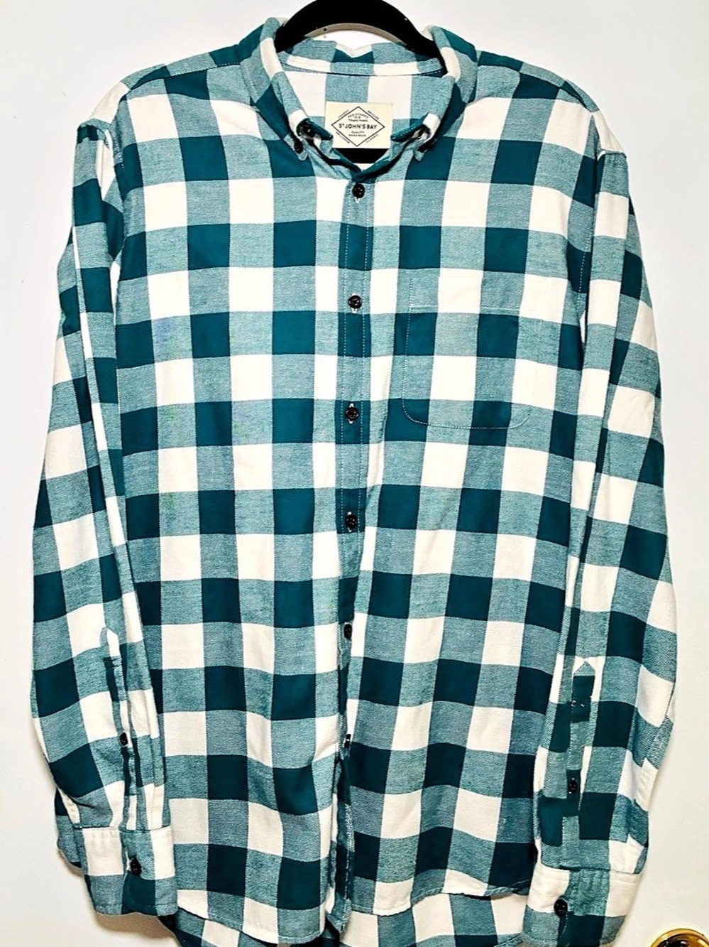 St. John's Bay Classic Fit Checkered Cotton Shirt in Blue & White Size Large
